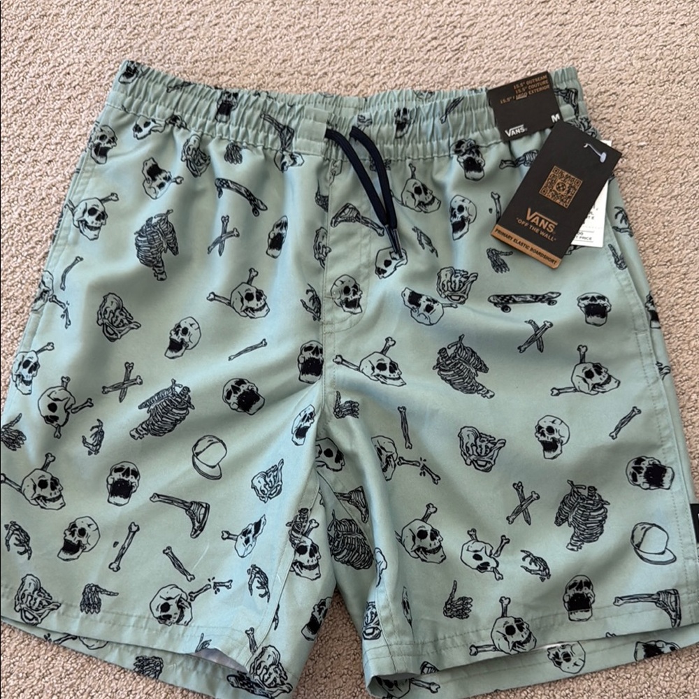 Vans boys Green Skull Print Swim Shorts
